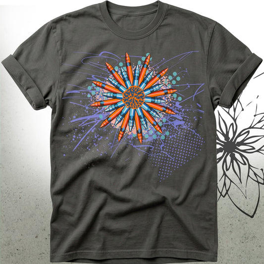 Sunburst Crayon Mandala Unisex Graphic T-Shirt Tee — Brush&Pen® Collection