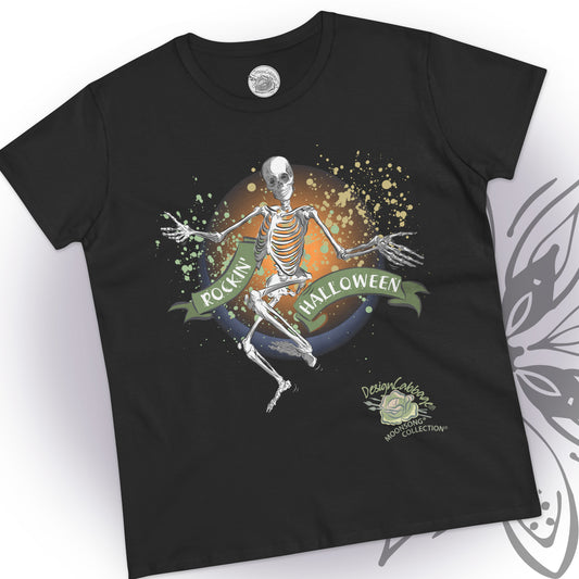 Rockin' Halloween Dancing Skeleton Graphic T-Shirt - MoonSong Collection - Women's Tee