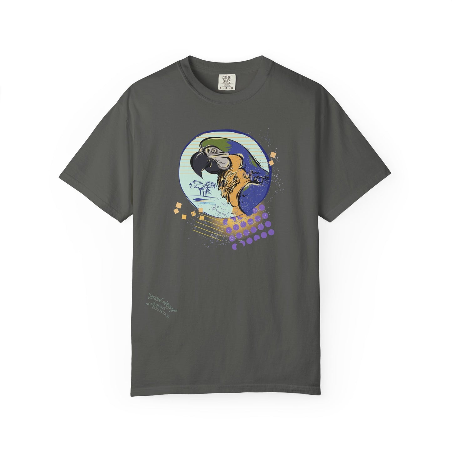 Parrot Art Graphic T-Shirt — Tropical Macaw Illustration Tee