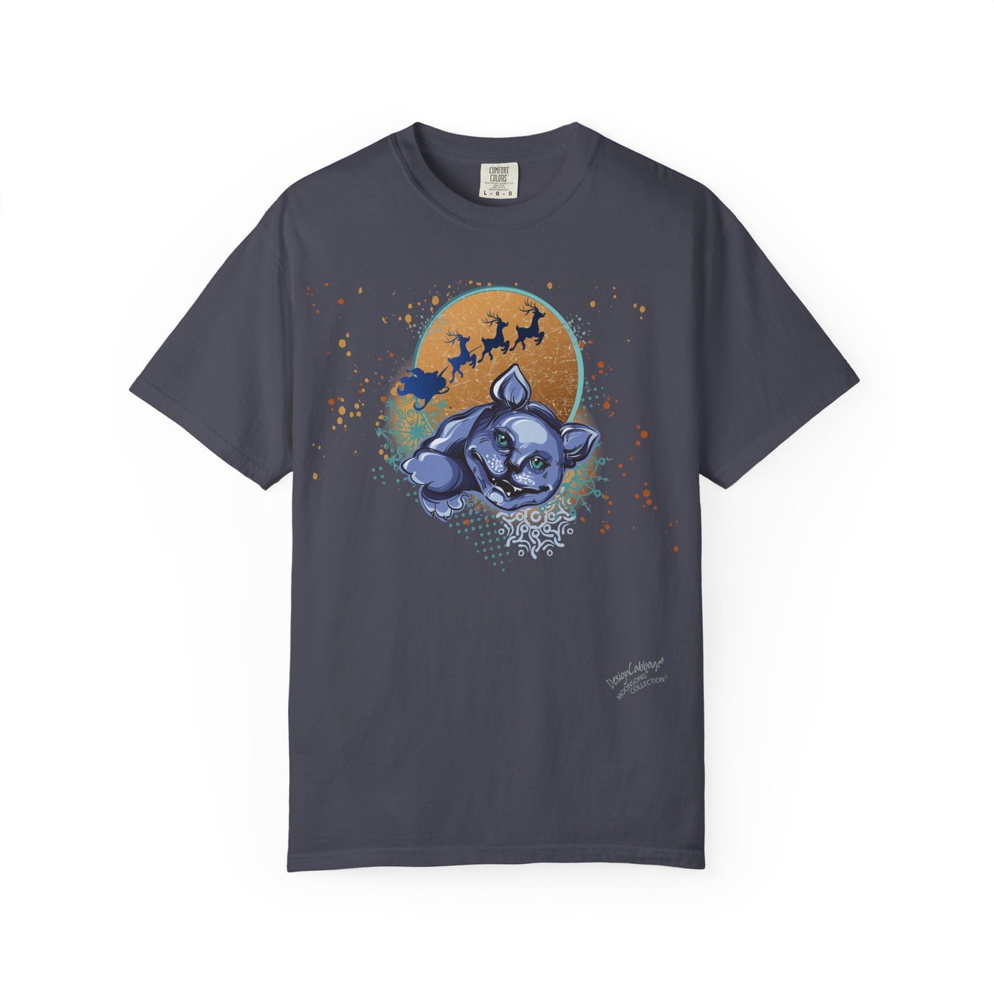 Panther Moon T-Shirt — Sleepy Panther with Santa Silhouette Graphic