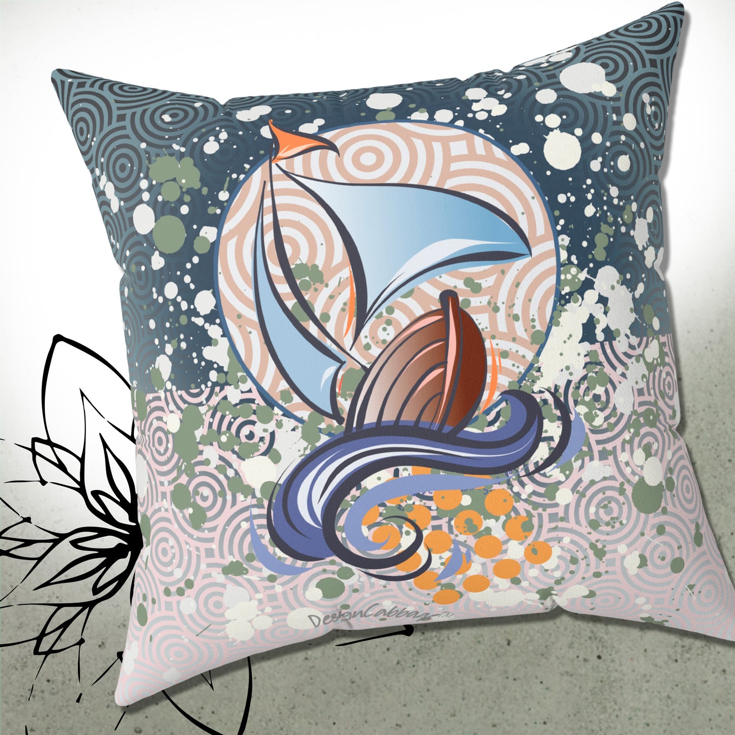 Sailboat Nautical Graphic Throw Pillow - BoatBird™ Collection