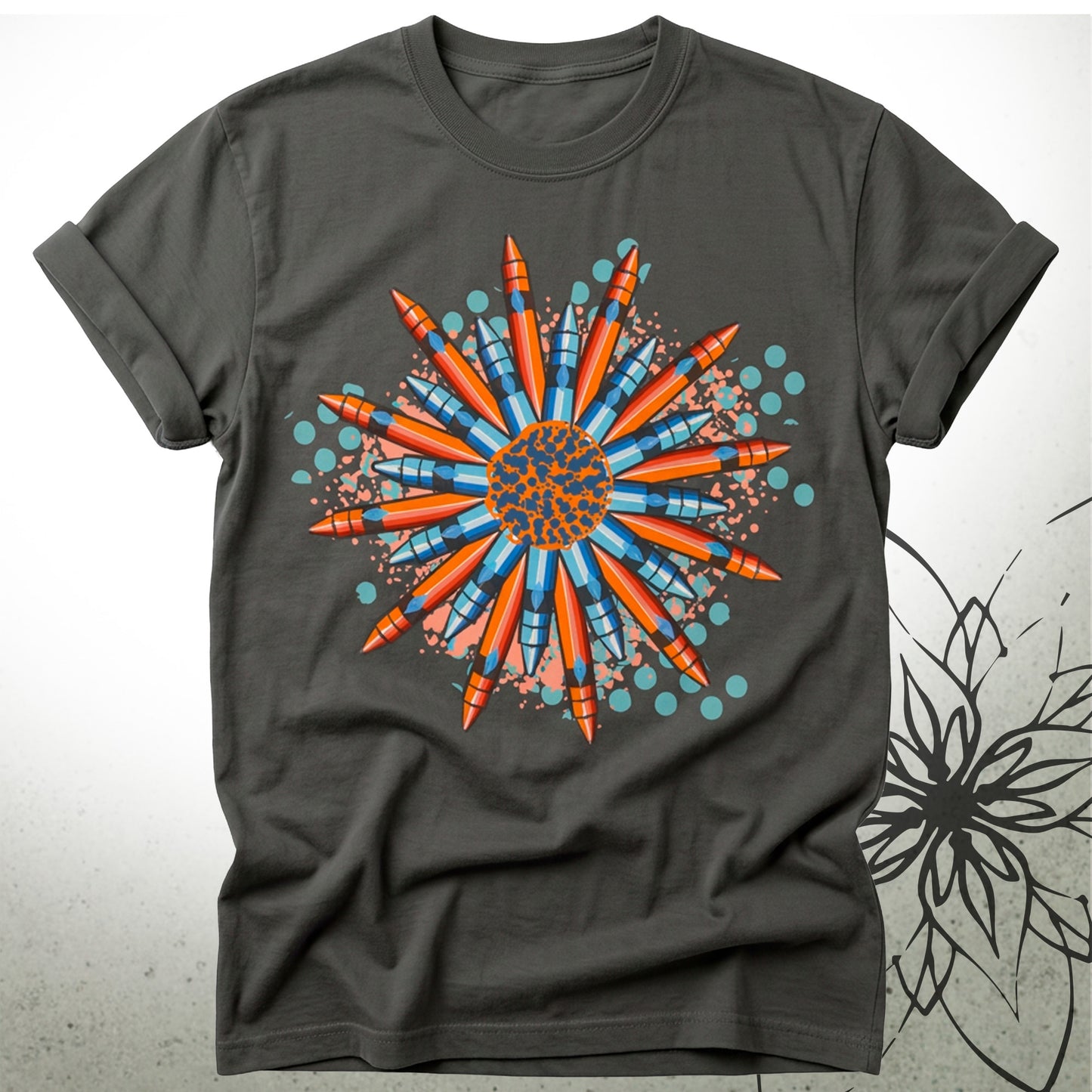 Sunburst Crayon Mandala Graphic T-Shirt — Brush&Pen® Collection