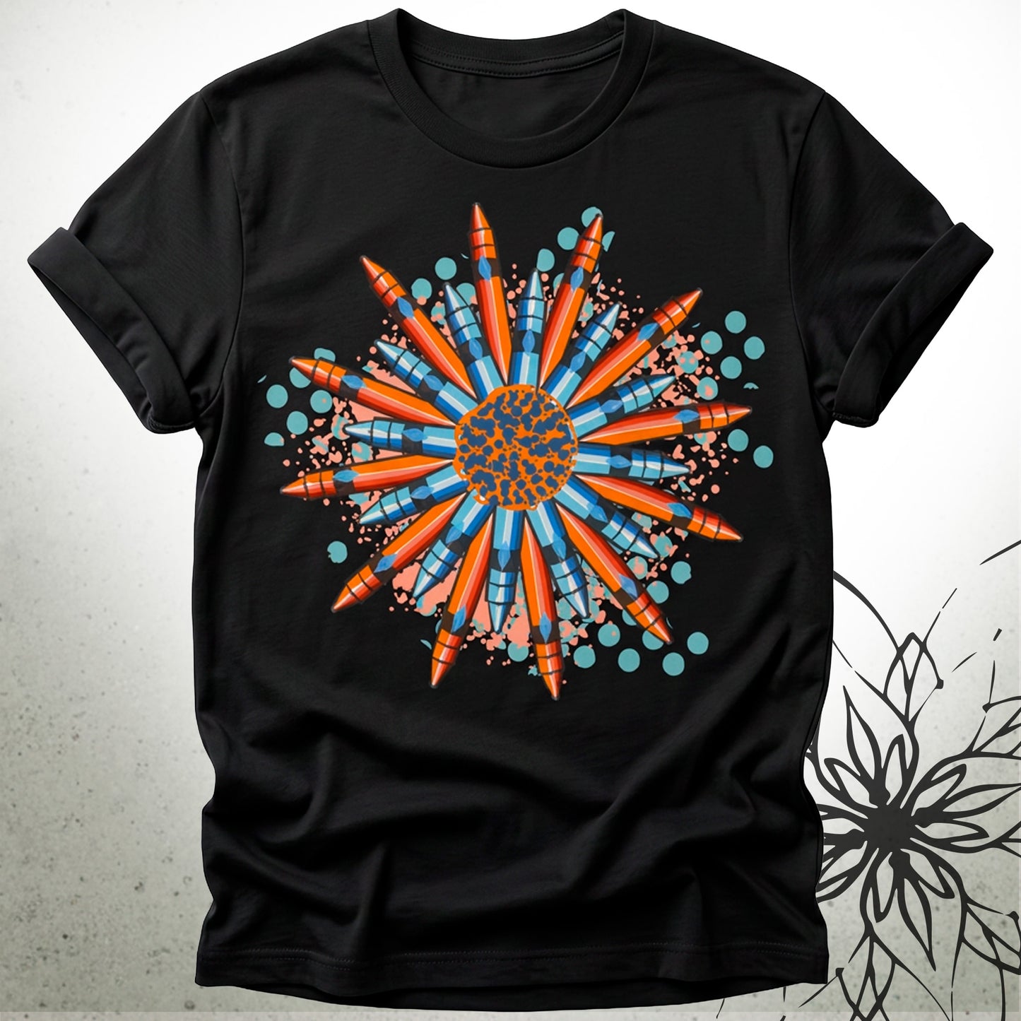 Sunburst Crayon Mandala Graphic T-Shirt — Brush&Pen® Collection