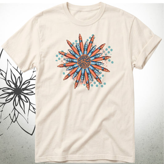 Sunburst Crayon Mandala Unisex Graphic T-Shirt — Brush&Pen® Collection