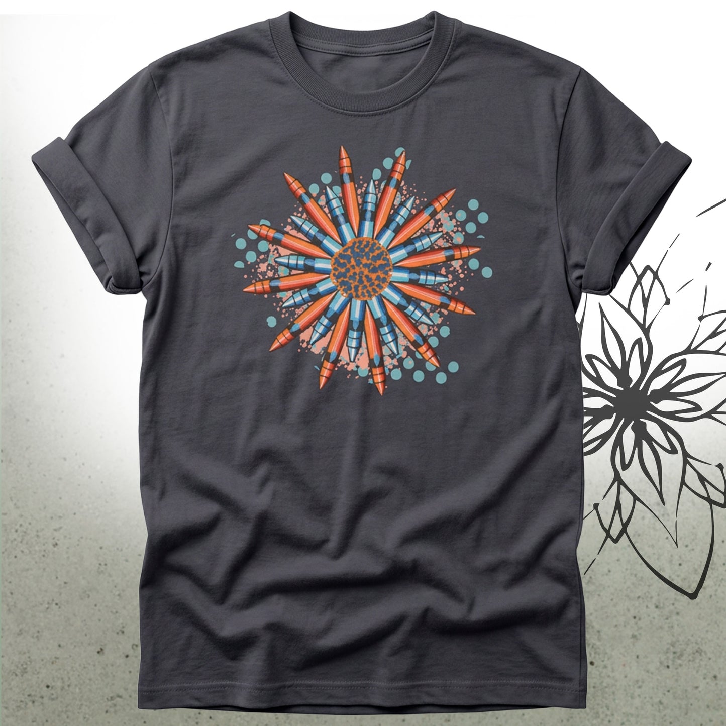 Sunburst Crayon Mandala Unisex Graphic T-Shirt Tee — Brush&Pen® Collection