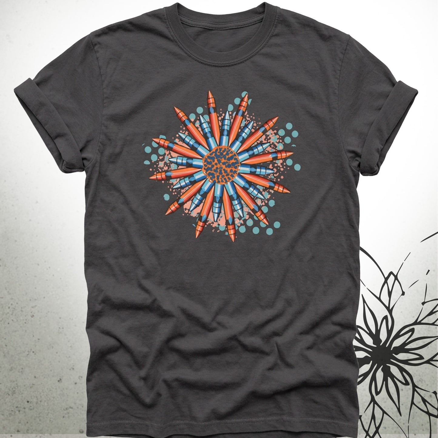 Sunburst Crayon Mandala Unisex Graphic T-Shirt Tee — Brush&Pen® Collection