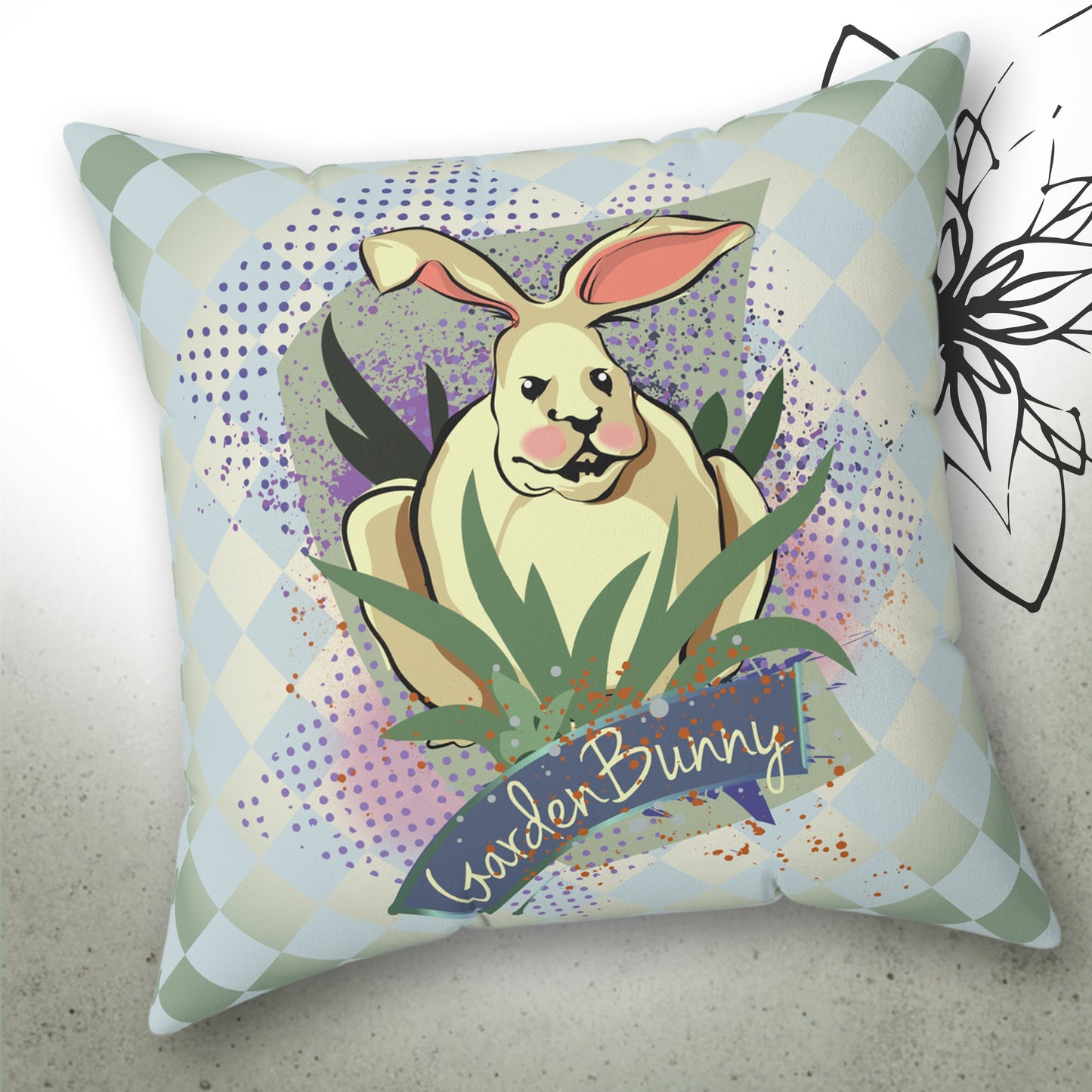Bunny Rabbit Garden Graphic Throw Pillow - GardenPress™ Collection