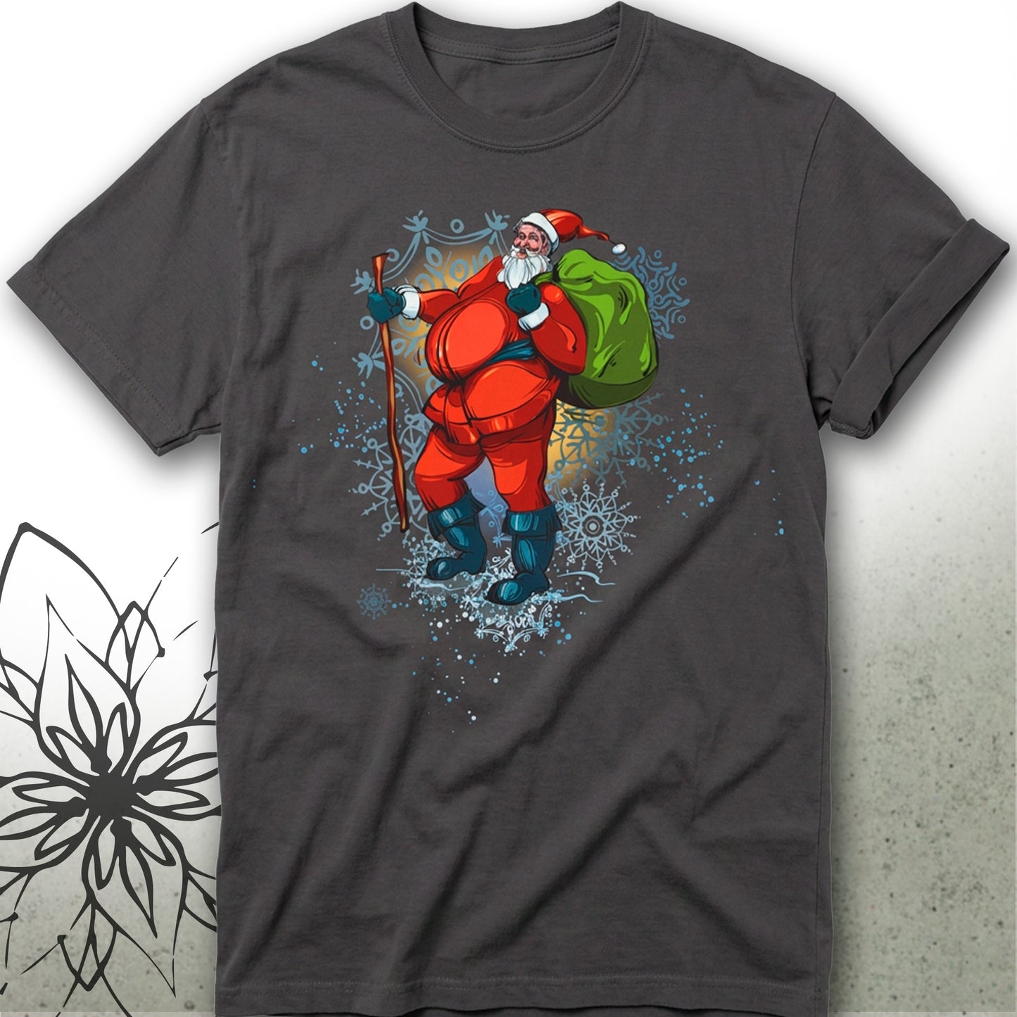 Santa Claus Carrying Christmas Sack Unisex Graphic T-Shirt Tee — MoonSong® Collection