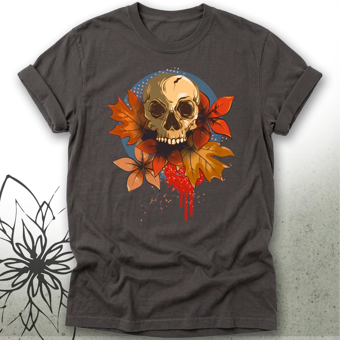 Skull & Autumn Leaves Unisex Graphic T-Shirt Tee — MoonSong® Collection