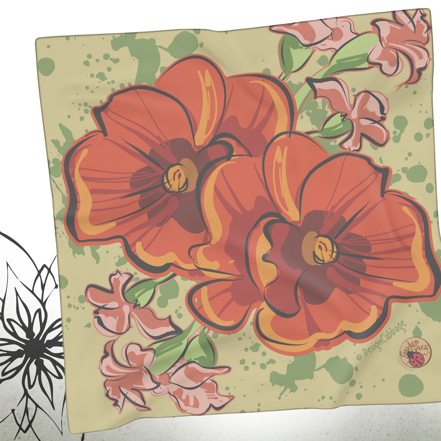 Garden Poppy Flower Graphic Scarf - GardenPress® Collection