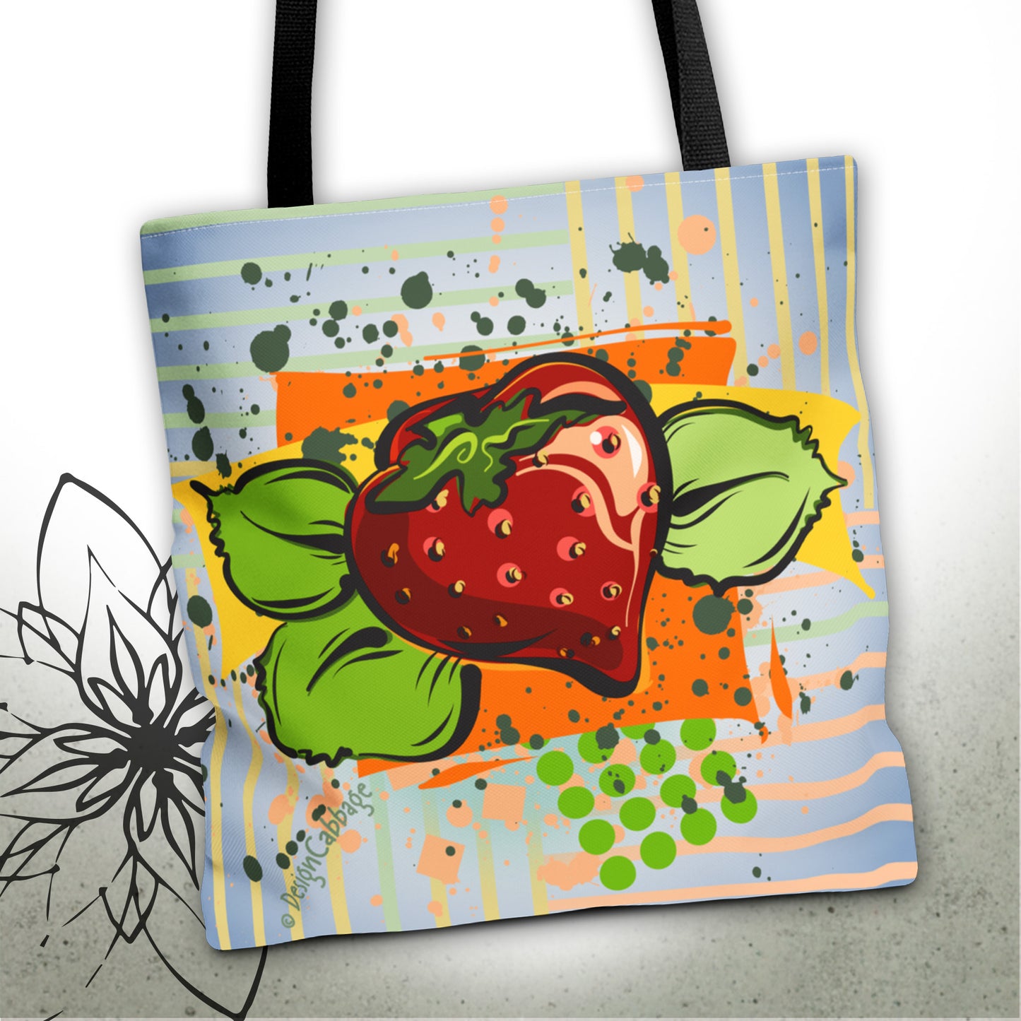 Strawberry Garden Graphic Tote Bag — I Be Vegan™ Collection