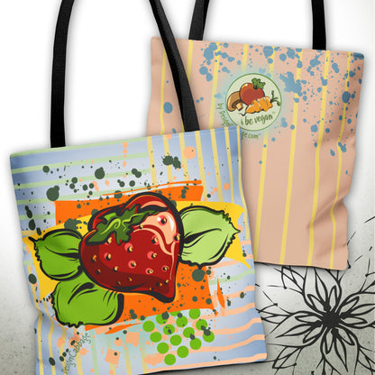 Strawberry Garden Graphic Tote Bag — I Be Vegan™ Collection