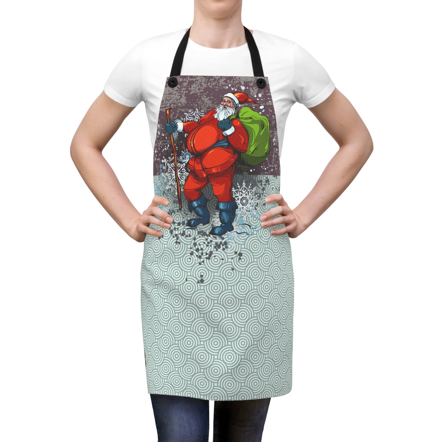Vintage Hiking Santa Graphic Apron - MoonSong® Holiday Collection