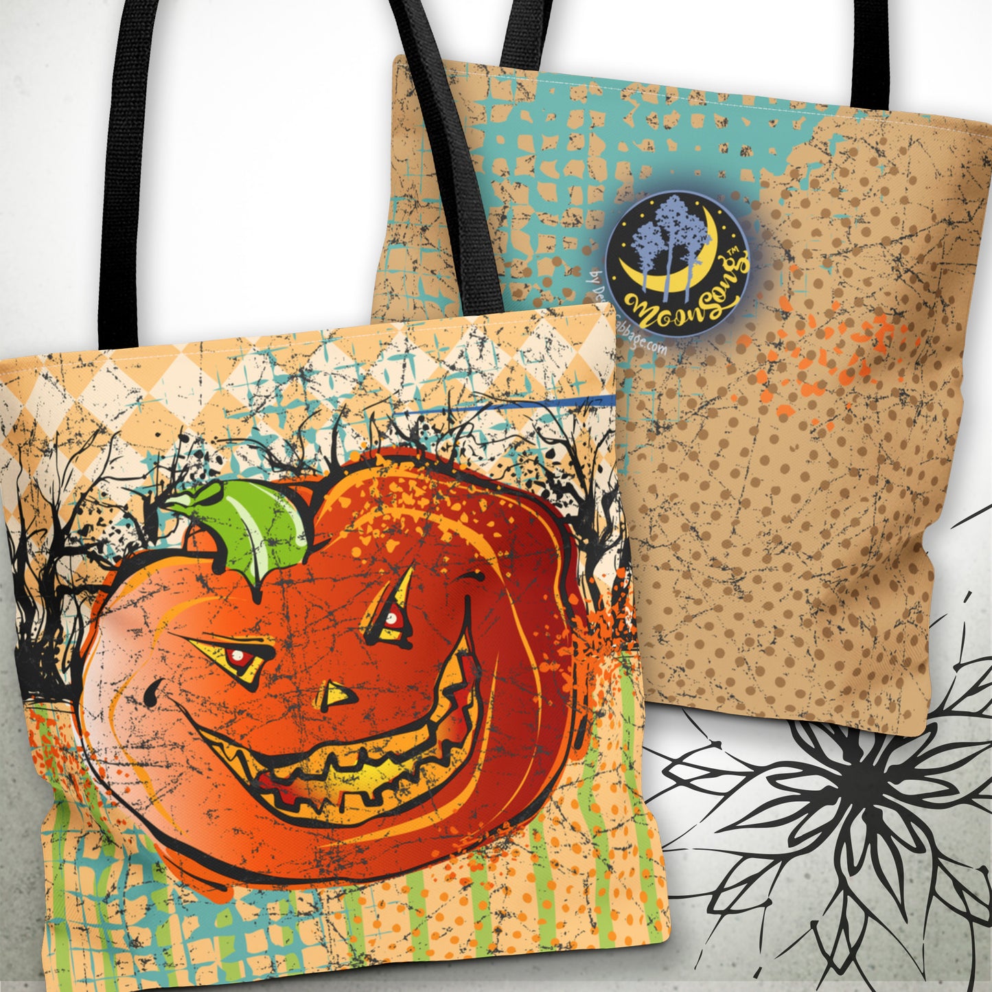 Vintage Halloween Pumpkin Graphic Tote Bag — MoonSong™ Holiday Collection