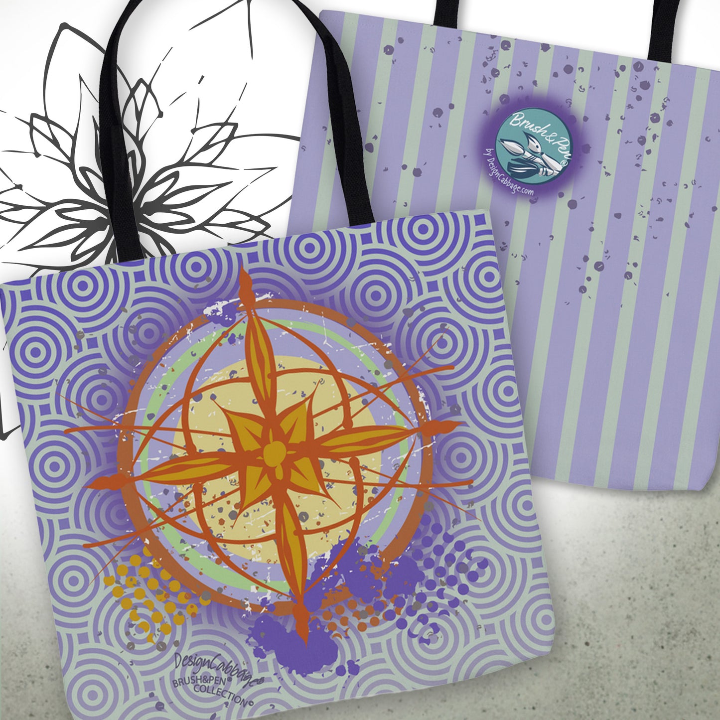 Earth Compass Graphic Tote Bag — Brush&Pen™ Collection