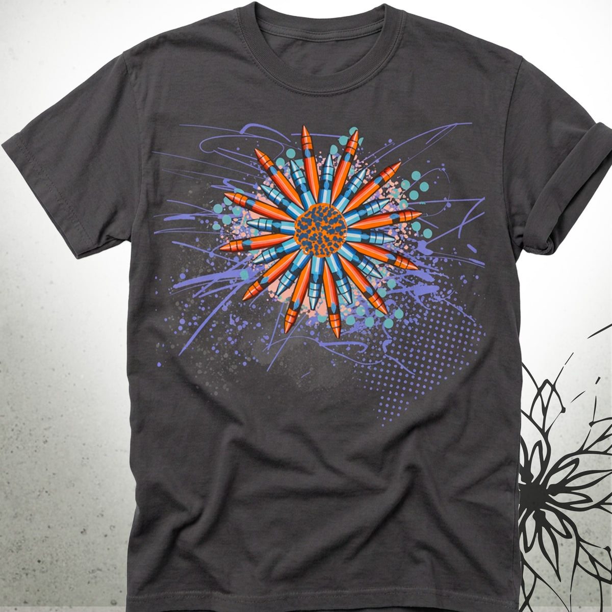 Sunburst Crayon Mandala Unisex Graphic T-Shirt Tee — Brush&Pen® Collection