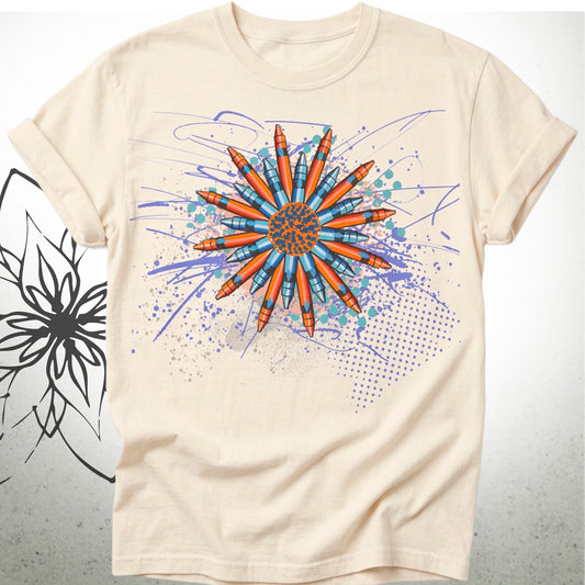 Sunburst Crayon Mandala Unisex Graphic T-Shirt Tee — Brush&Pen® Collection