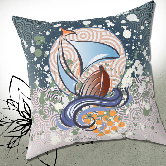 Sailboat Nautical Graphic Throw Pillow - BoatBird™ Collection