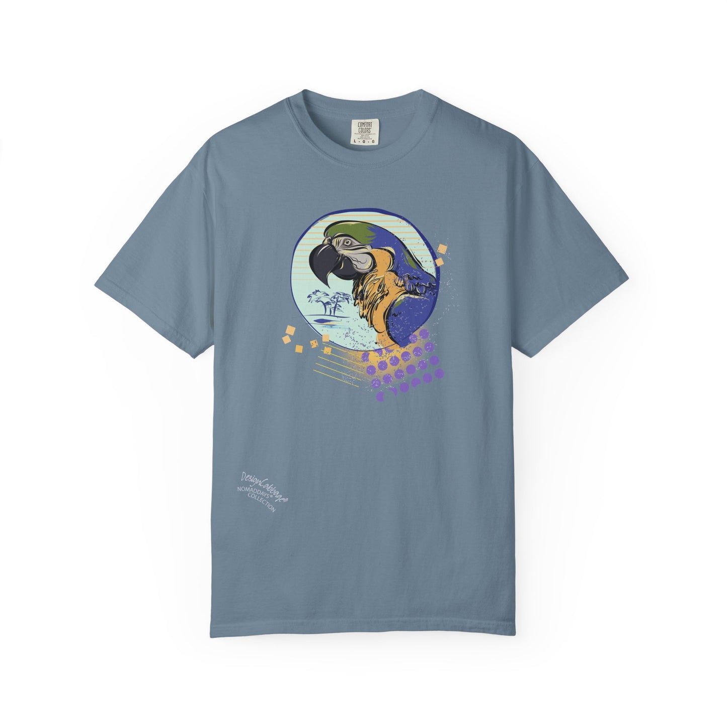 Parrot Art Graphic T-Shirt — Tropical Macaw Illustration Tee