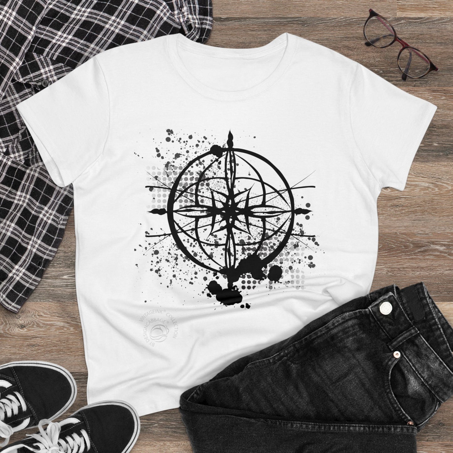Earth Compass Graphic T-Shirt - VintageInk® Collection - Women's Tee