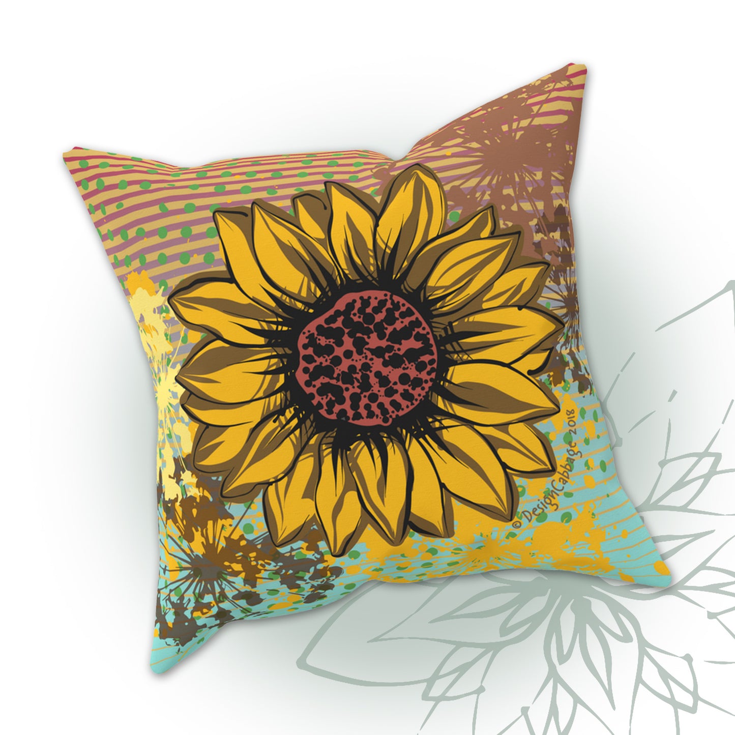 Sunflower Graphic Pillow - VintageInk® Collection