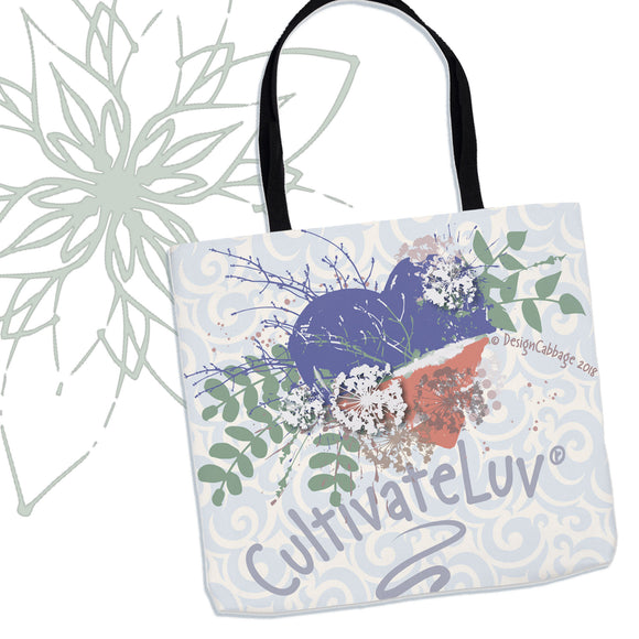 Garden Wedding Vintage Love Heart Graphic Tote Bag - CultivateLuv® Collection