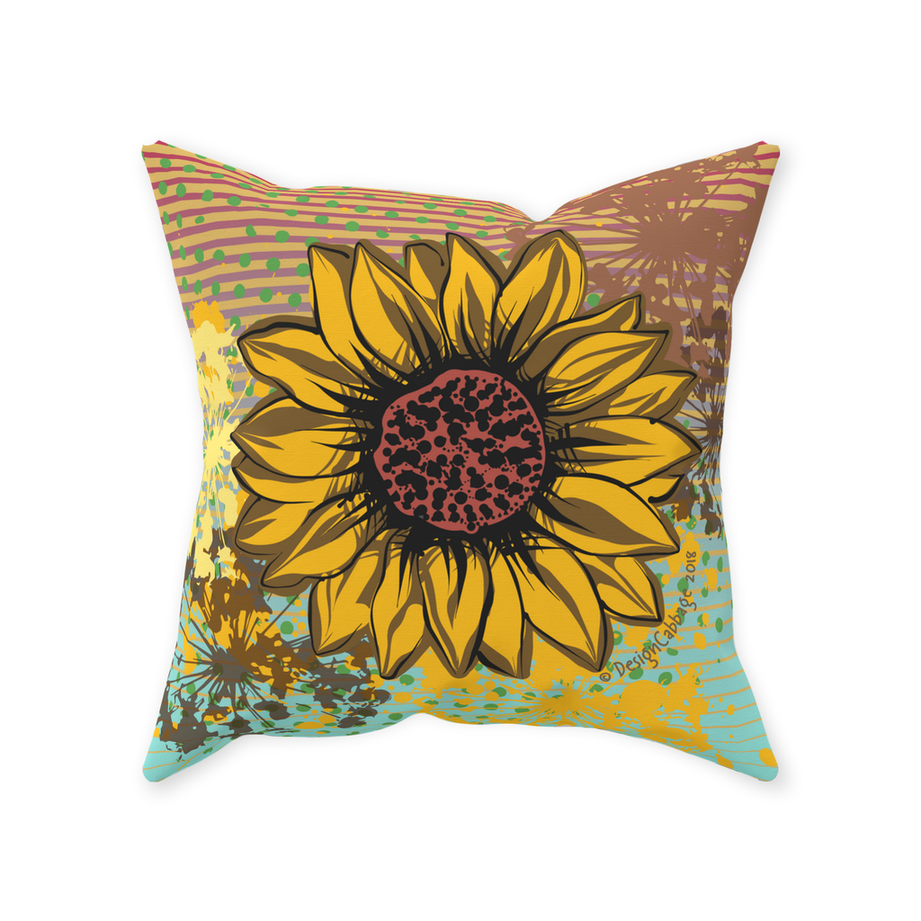 Sunflower Graphic Pillow - VintageInk® Collection